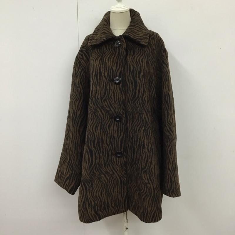 スライ SLY コート コート一般 030EAR30-6410 SOUTIEN COLLAR COAT FREE アニマル柄 茶 / ブラウン / X 黒 / ブラック / レディース USED 古着 中古 10119633