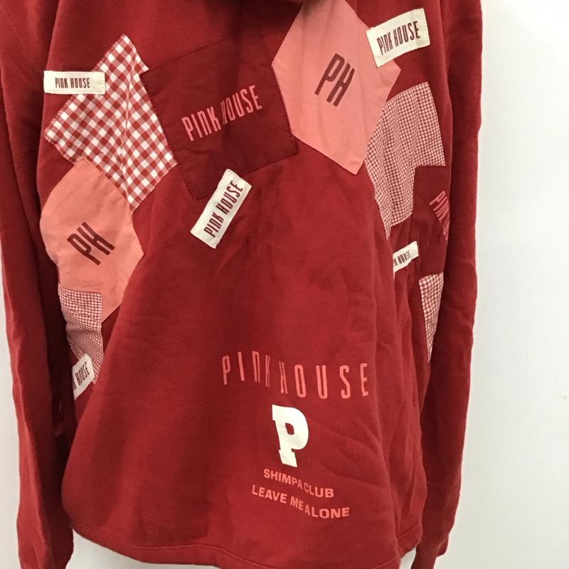 ピンクハウス PINK HOUSE カーディガン 長袖 長袖カーディガン 長袖カットソー フード付き 前開カーディガン L ロゴ、文字 赤 / レッド / レディース USED 古着 中古 10117320