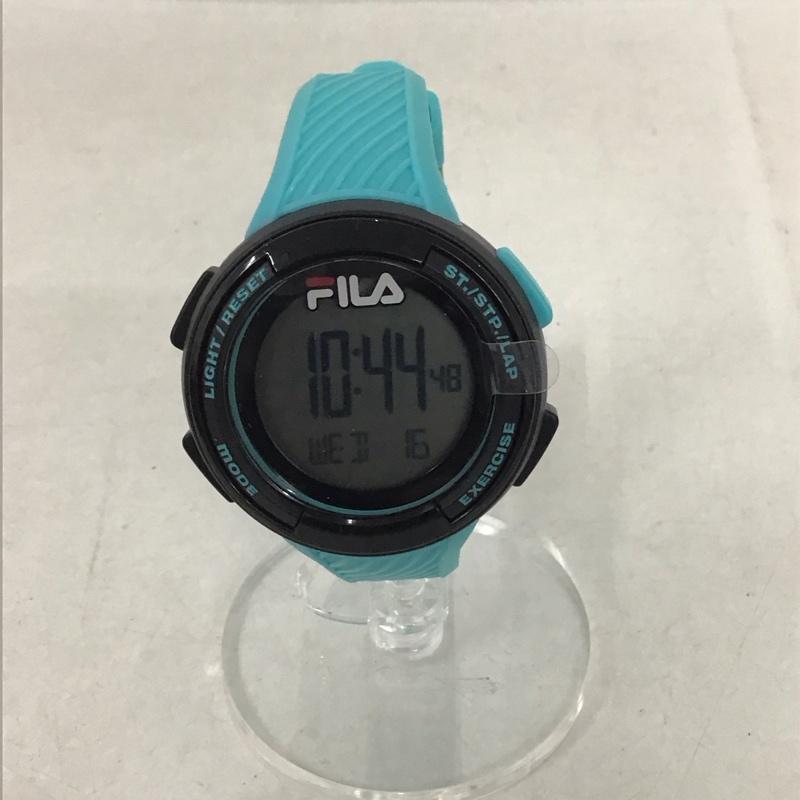 フィラ FILA 腕時計 デジタル 38-163 箱有 ロゴ、文字 水色 / ライトブルー / X 黒 / ブラック / レディース USED 古着 中古 10134449