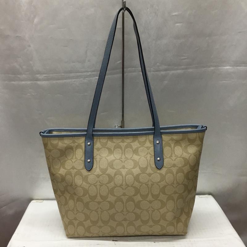 コーチ COACH トートバッグ トートバッグ F58292 シグネチャー ロゴ、文字 ベージュ / ベージュ / X 水色 / ライトブルー / レディース USED 古着 中古 10106903