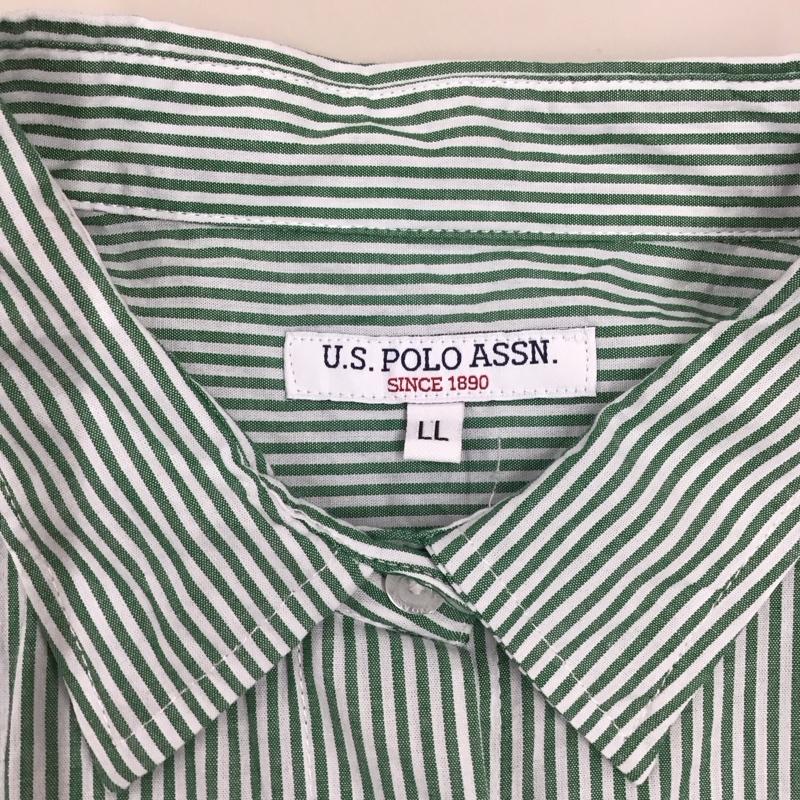 ユーエスポロアッスン U.S.POLO ASSN. シャツ、ブラウス 半袖 半袖シャツ カラーシャツ 半袖カットソー ストライプシャツ LL ストライプ 白 / ホワイト / X 緑 / グリーン / レディース USED 古着 中古 10116933