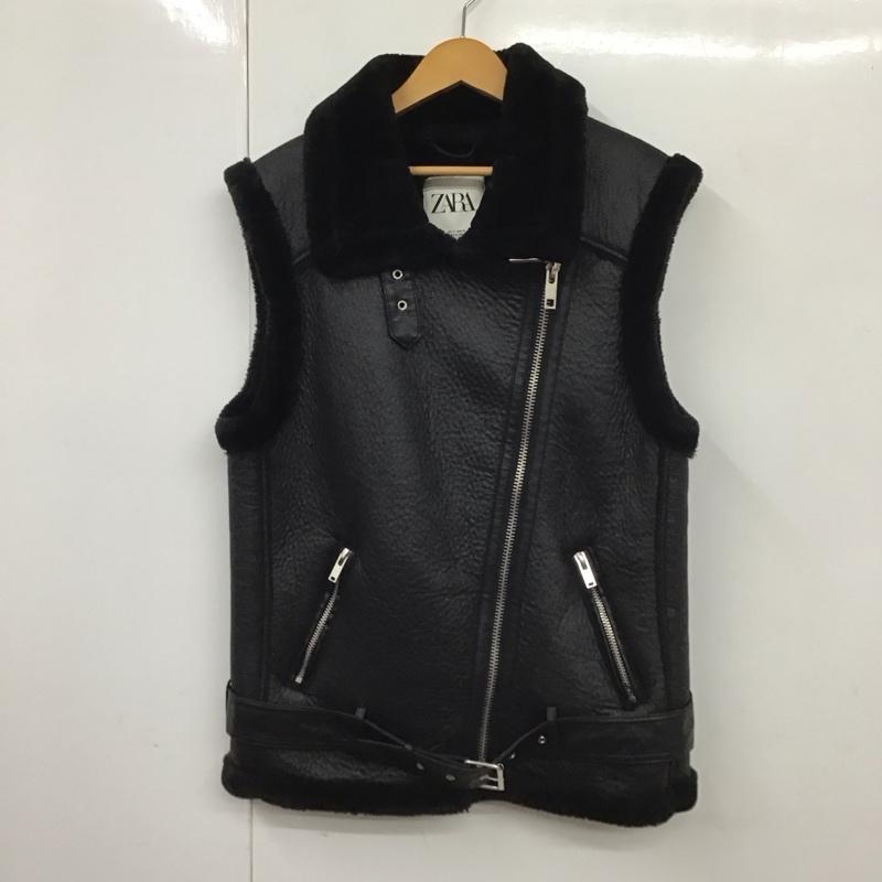 ザラ ZARA ベスト ベスト 2969/250/800 フェイクレザー ムートン ライダース ベスト S 無地 黒 / ブラック / レディース USED 古着 中古 10131422
