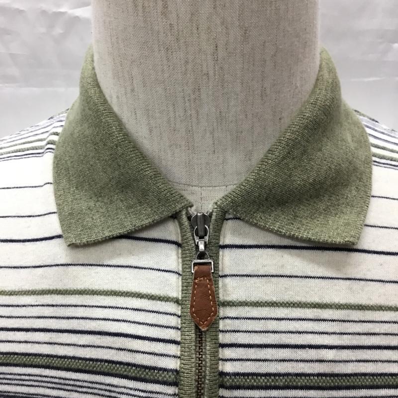 チャップス CHAPS カットソー 半袖 1625-3030 ハーフジップ 襟付き ポロシャツ ボーダー M ワンポイント 紺 / ネイビー / X カーキ / カーキ / X アイボリー / アイボリー / メンズ USED 古着 中古 10115533