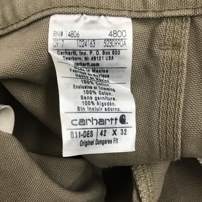 カーハート Carhartt パンツ ワークパンツ、ペインターパンツ B11-DES WASHED-DUCK WORK DUNGAREE 42×32 ロゴ、文字 ベージュ / ベージュ / メンズ USED 古着 中古 10110818