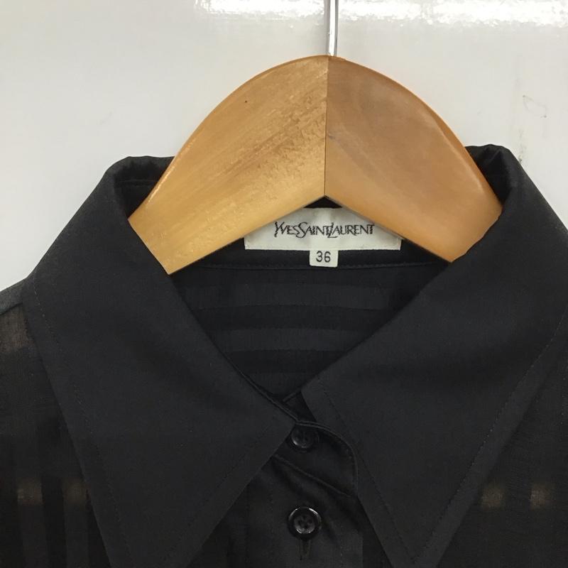 イヴサンローラン Yves Saint Laurent シャツ、ブラウス 長袖 長袖シャツ ストライプシャツ カラーシャツ シアーシャツ 36 ストライプ 黒 / ブラック / レディース USED 古着 中古 10135063