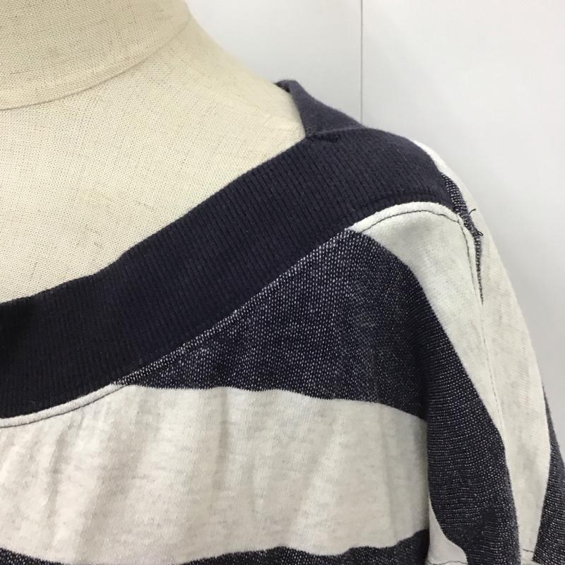 バーバリーブルーレーベル BURBERRY BLUE LABEL ワンピース ひざ丈スカート E1P35-183-03 チュニック 五分袖 ボーダー 38 プリント X ロゴ、文字 灰 / グレー / X 紺 / ネイビー / レディース USED 古着 中古 10116934