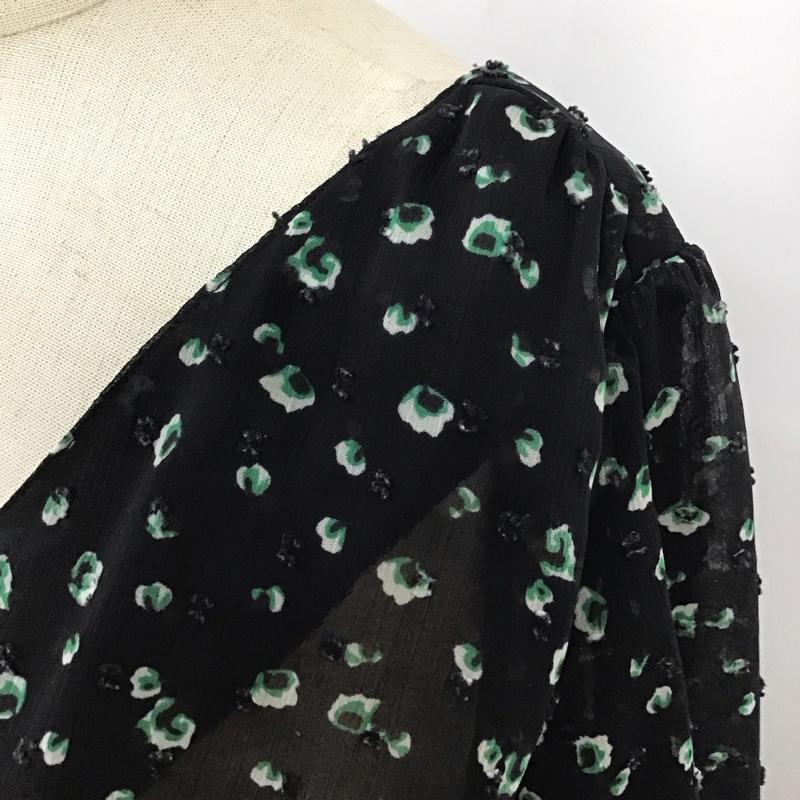 ダブルクローゼット w closet ワンピース ロングスカート 313273 半袖 シャーリング 総柄 黒 / ブラック / レディース USED 古着 中古 10116478