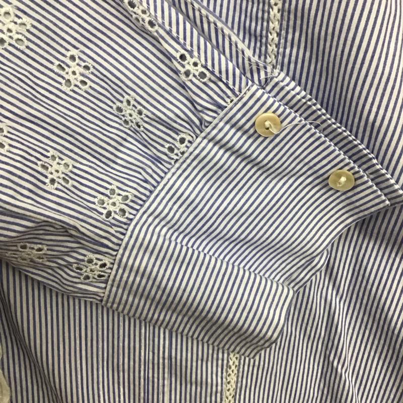 ザラウーマン ZARA WOMAN シャツ、ブラウス 長袖 長袖シャツ ノーカラーシャツ ストライプシャツ L ストライプ 白 / ホワイト / X 水色 / ライトブルー / レディース USED 古着 中古 10129761