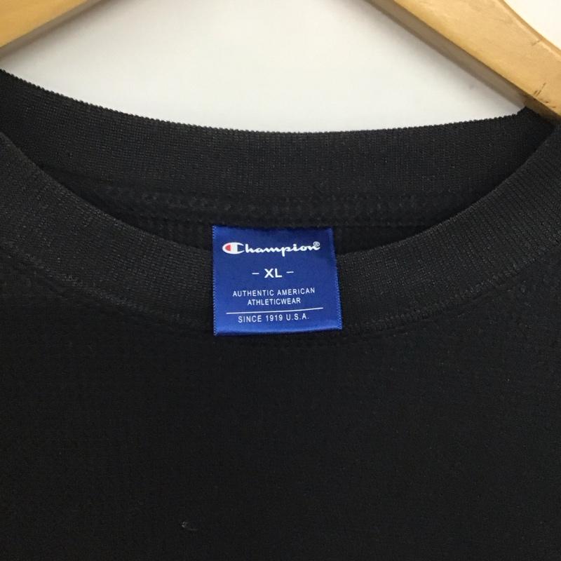 チャンピオン Champion カットソー 半袖 c3-bs325 半袖カットソー 無地Tシャツ クルーネックカットソー XL ロゴ、文字 黒 / ブラック / メンズ USED 古着 中古 10137492