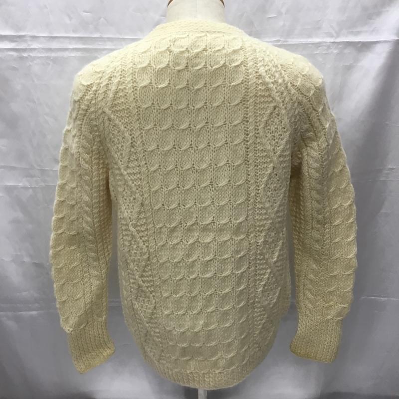 古着 USED カーディガン 長袖 長袖ニットカーディガン リブニットカーディガン 前ボタン アラン編み アイルランド製 無地 白 / ホワイト / メンズ USED 古着 中古 10106516