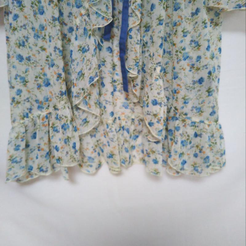 スモーク smork カットソー 七分袖 花柄 白 / ホワイト / X 青 / ブルー / X 橙 / オレンジ /  レディース USED 古着 中古 10011546