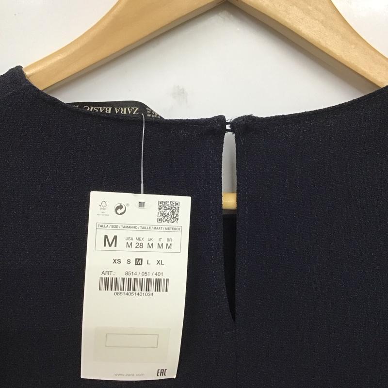 ザラ ZARA チュニック 七分袖 M 無地 紺 / ネイビー / レディース USED 古着 中古 10124805