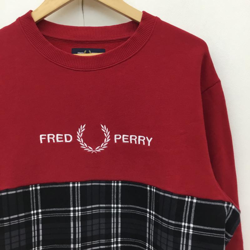 フレッドペリー FRED PERRY トレーナー 長袖 L チェック 赤 / レッド / メンズ USED 古着 中古 10135125