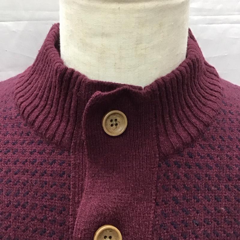 エディーバウアー Eddie Bauer カーディガン 長袖 長袖カーディガン 長袖カットソー ノーカラージャケット 前開カーディガン M 総柄 えんじ / ワインレッド / メンズ USED 古着 中古 10113239