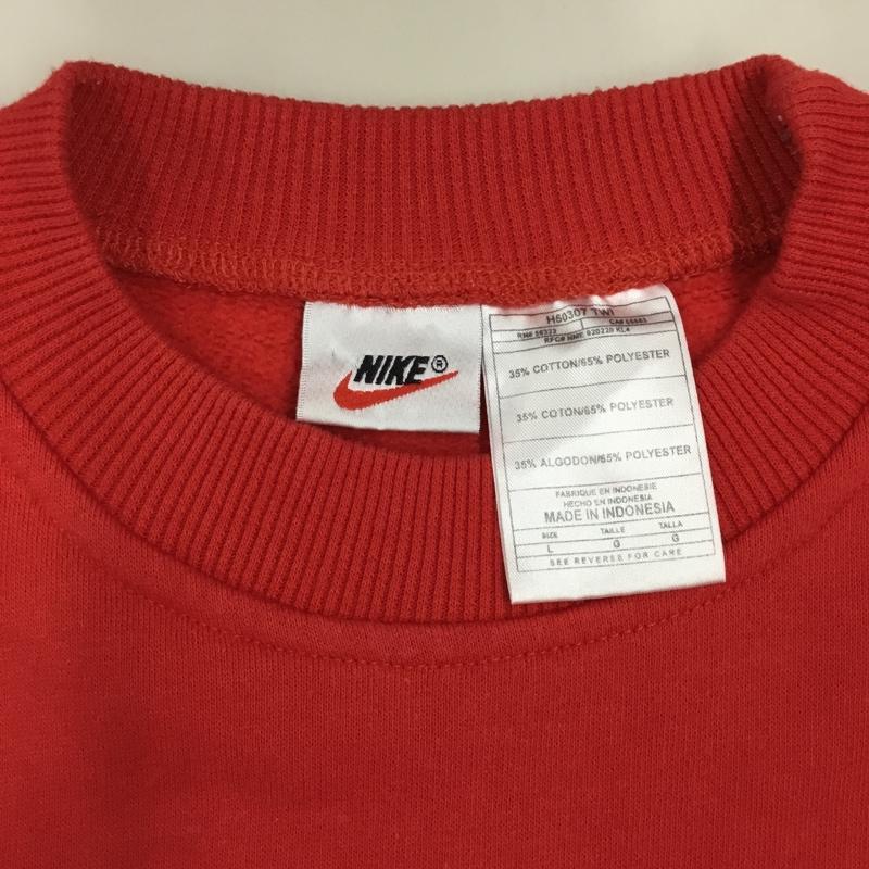 ナイキ NIKE トレーナー 長袖 長袖トレーナー スウェット クルーネック リブスウェットカットソー 90s L ロゴ、文字 赤 / レッド / メンズ USED 古着 中古 10122307