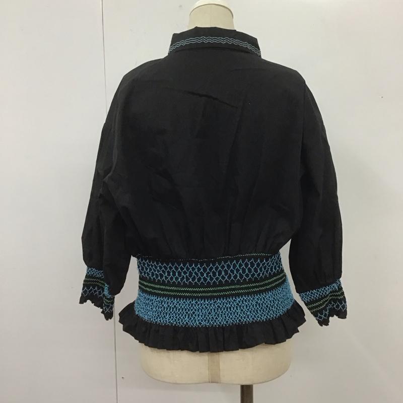 ジーナシス JEANASIS カットソー 七分袖 JS063729MC シャーリングシャツ FREE 刺繍 黒 / ブラック /  レディース USED 古着 中古 10108591