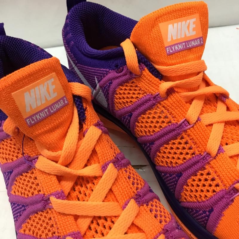 ナイキ NIKE スニーカー スニーカー 620658 815 WMNS FLYKNIT LUNAR 2 24.5cm 箱有 24.5cm ロゴ、文字 橙 / オレンジ / X 紫 / パープル / レディース USED 古着 中古 10108847