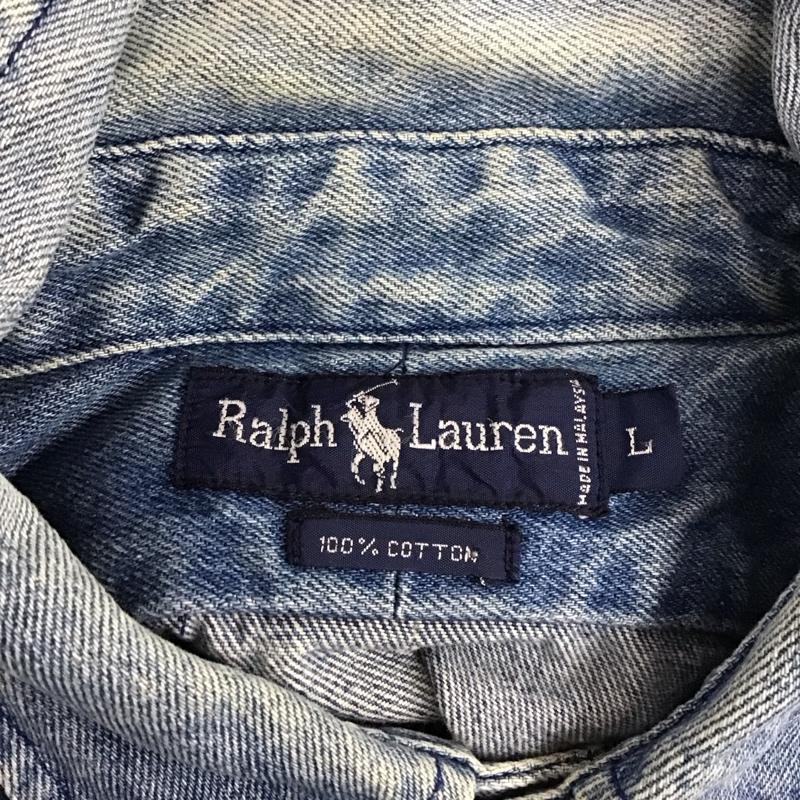 ラルフローレン RALPHLAUREN シャツ、ブラウス 長袖 デニムシャツ ポロベア ボタンダウン L ワンポイント 青 / ブルー / メンズ USED 古着 中古 10112937
