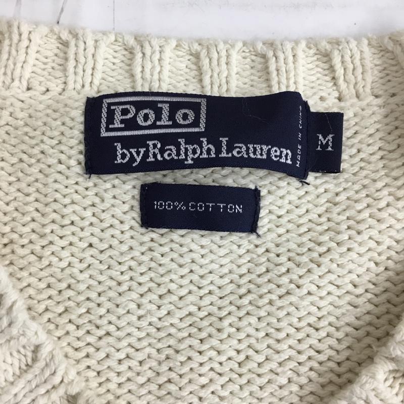 ポロバイラルフローレン Polo by RALPH LAUREN ニット、セーター 長袖 長袖ニットカットソー ニット セーター Vネックニットカットソー M ロゴ、文字 白 / ホワイト / メンズ USED 古着 中古 10110021