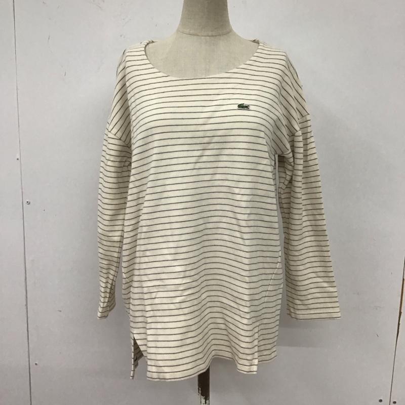 ラコステ LACOSTE カットソー 長袖 長袖カットソー クルーネックカットソー ロングスリーブカットソー ボーダー 38 ロゴ、文字 X ボーダー柄 白 / ホワイト /  レディース USED 古着 中古 10109951