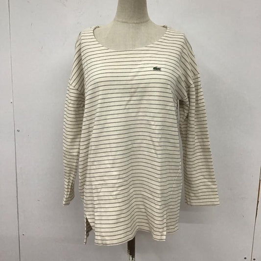 ラコステ LACOSTE カットソー 長袖 長袖カットソー クルーネックカットソー ロングスリーブカットソー ボーダー 38 ロゴ、文字 X ボーダー柄 白 / ホワイト /  レディース USED 古着 中古 10109951