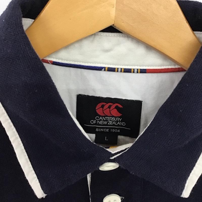 カンタベリーオブニュージーランド CANTERBURY OF NEW ZEALAND ポロシャツ 長袖 長袖ポロシャツ 長袖カットソー カラーシャツ L ロゴ、文字 紺 / ネイビー / メンズ USED 古着 中古 10135498