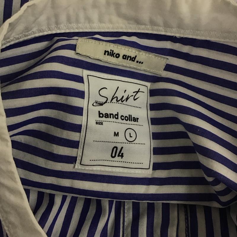 ニコアンド niko and... シャツ、ブラウス 長袖 NKN35641AD マーセバンドビッグシャツ ノーカラーシャツ ストライプシャツ L ストライプ 白 / ホワイト / X 青 / ブルー / レディース USED 古着 中古 10109958