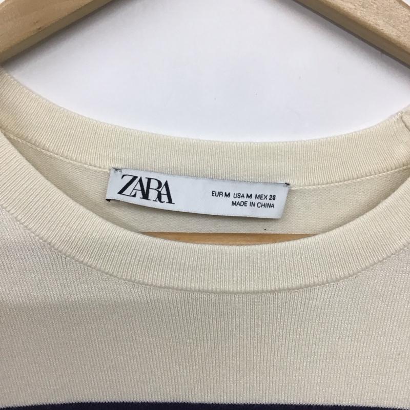 ザラ ZARA ニット、セーター 半袖 8851/017/105 M ボーダー柄 白 / ホワイト / X 紺 / ネイビー / レディース USED 古着 中古 10133667