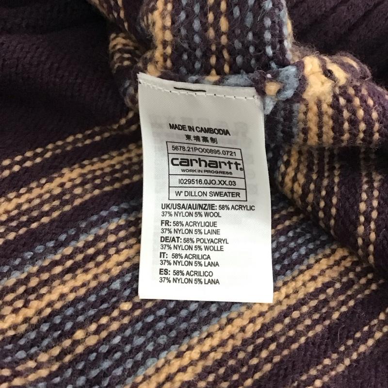 カーハート Carhartt ニット、セーター 長袖 長袖ニットカットソー クルーネック セーター M ボーダー柄 紫 / パープル / メンズ USED 古着 中古 10132234