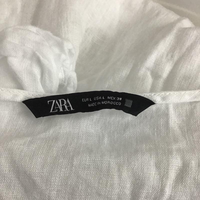 ザラ ZARA カットソー 半袖 麻 リネン Vネック ブラウス L 無地 白 / ホワイト /  レディース USED 古着 中古 10107167