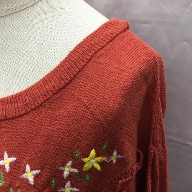 アールシーダブリュービー RCWB カットソー 半袖 4209AR70-0140 コットンニット 刺繍 FREE 花柄 赤 / レッド /  レディース USED 古着 中古 10107430