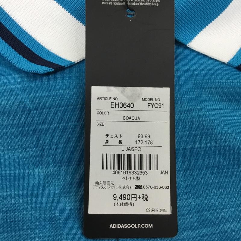 アディダス adidas ポロシャツ 長袖 EH3640 タグ付き L ロゴ、文字 水色 / ライトブルー / メンズ USED 古着 中古 10135697