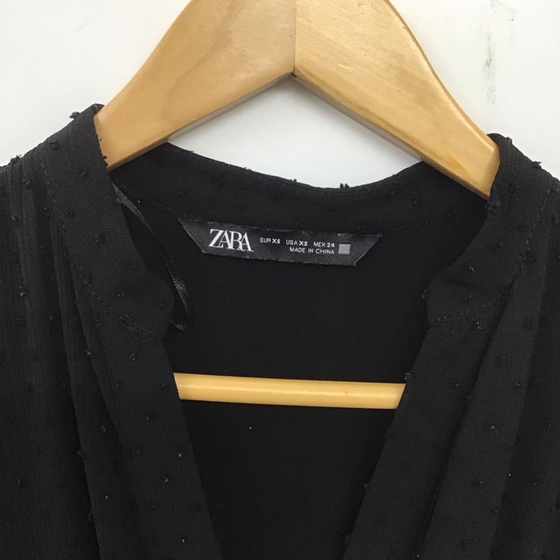 ザラ ZARA ワンピース ロングスカート 8741 263 800 半袖 フレアスリーブ スキッパーワンピース ギャザー XS ドット 黒 / ブラック / レディース USED 古着 中古 10138644