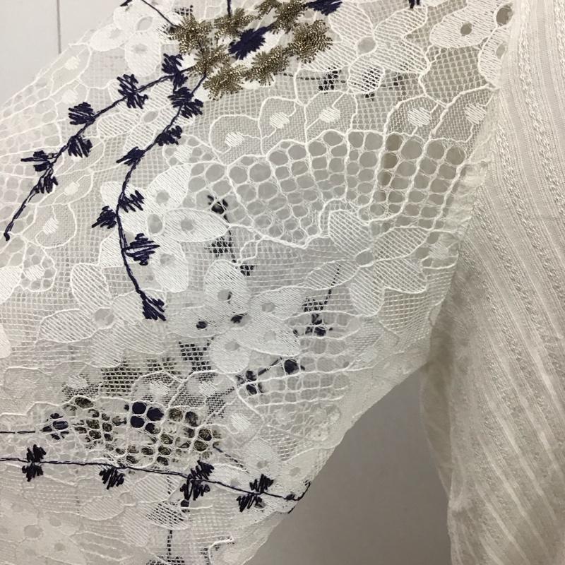 アビトーキョー ABITOKYO カットソー 七分袖 A02B3234AB 七分袖レースドッキングリブカットTシャツ タグ付き L レース柄 白 / ホワイト / レディース USED 古着 中古 10112135
