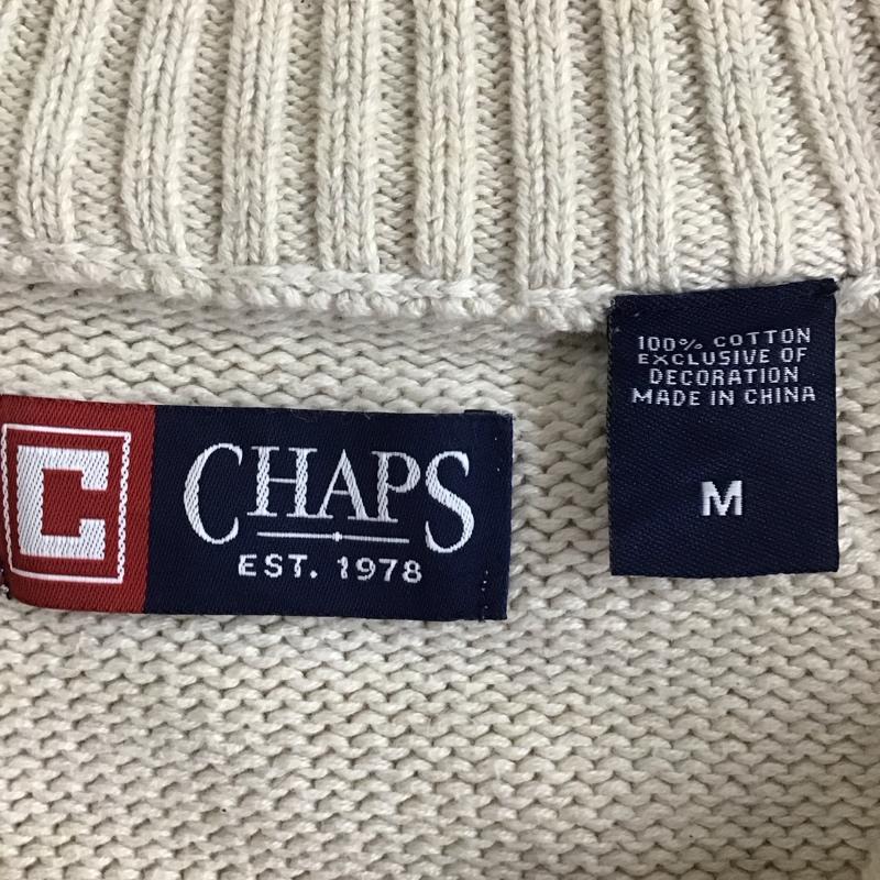 チャップス CHAPS ニット、セーター 長袖 長袖ニットカットソー ニット セーター ジップアップネックニット M ロゴ、文字 白 / ホワイト / メンズ USED 古着 中古 10124846