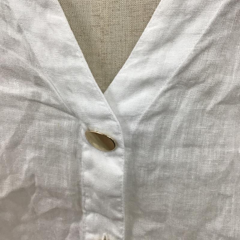 ザラ ZARA カットソー 半袖 麻 リネン Vネック ブラウス L 無地 白 / ホワイト /  レディース USED 古着 中古 10107167