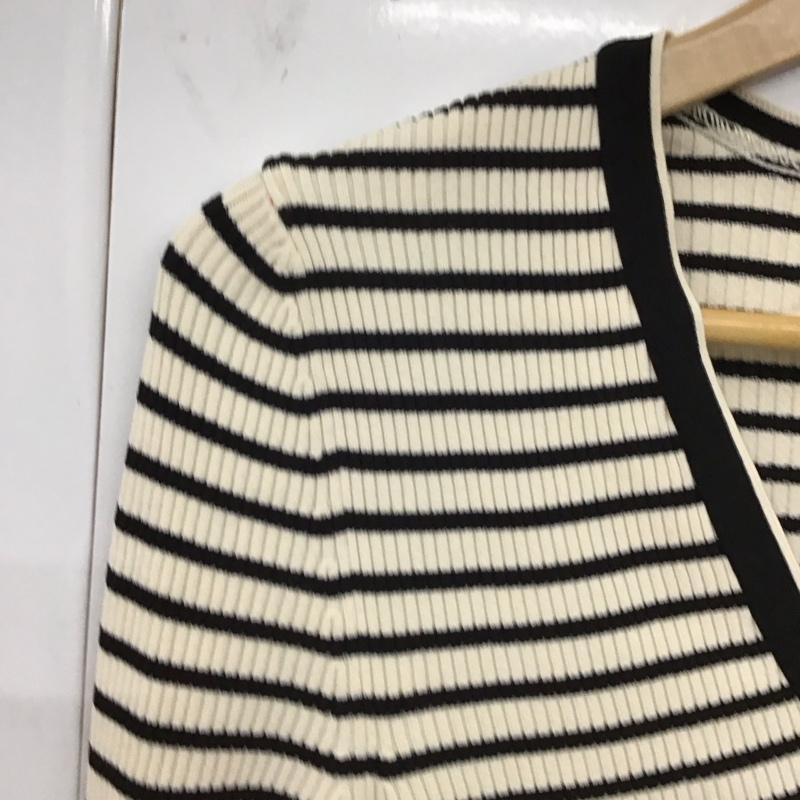 ザラニット ZARA KNIT カーディガン 長袖 長袖カーディガン 前ボタン ニットカーディガン S ボーダー柄 白 / ホワイト / X 黒 / ブラック / レディース USED 古着 中古 10128741