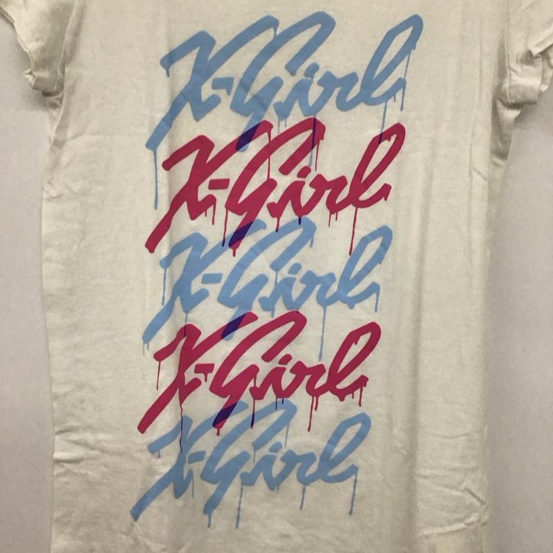 エックスガール X-girl Tシャツ 半袖 半袖カットソー プリントTシャツ クルーネックカットソー 2 プリント 白 / ホワイト / レディース USED 古着 中古 10135796