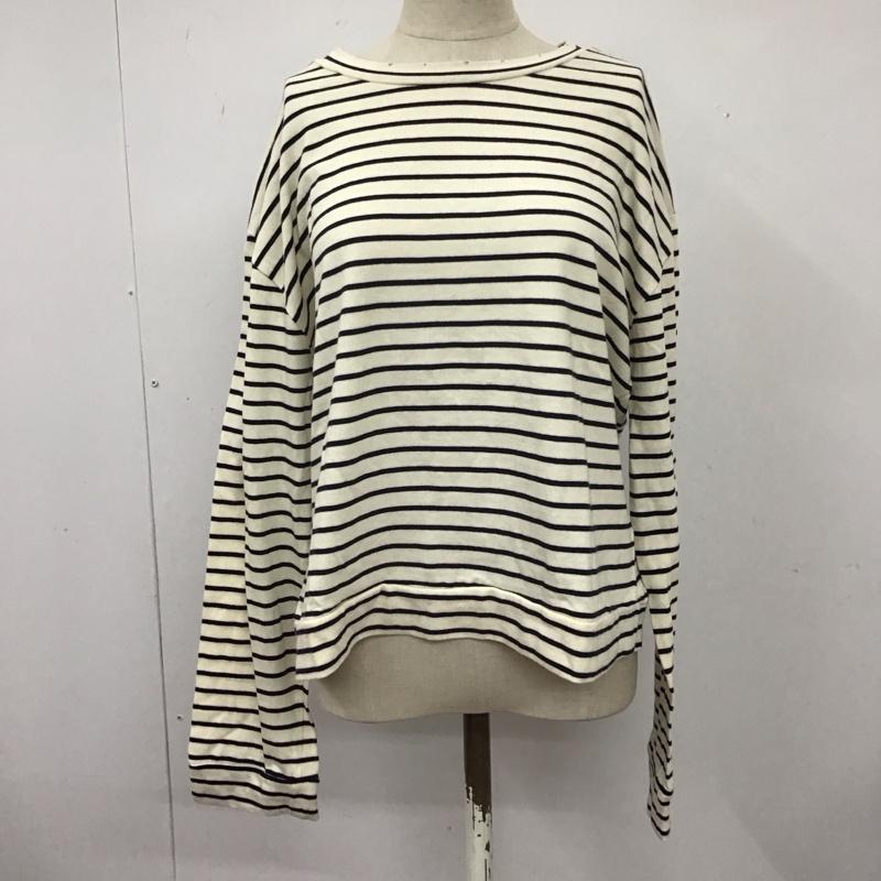 ザラ ZARA Tシャツ 長袖 3253 272 060 ロンT S ボーダー柄 アイボリー / アイボリー / X 紺 / ネイビー / レディース USED 古着 中古 10118234
