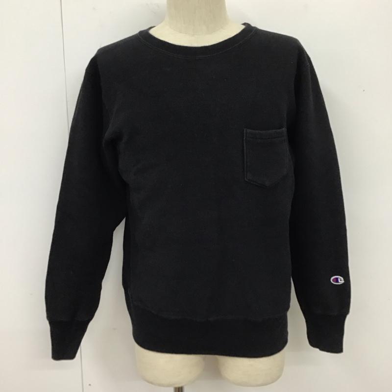 チャンピオン Champion トレーナー 長袖 長袖トレーナー スウェット 長袖カットソー クルーネックカットソー M 無地 黒 / ブラック / メンズ USED 古着 中古 10111646