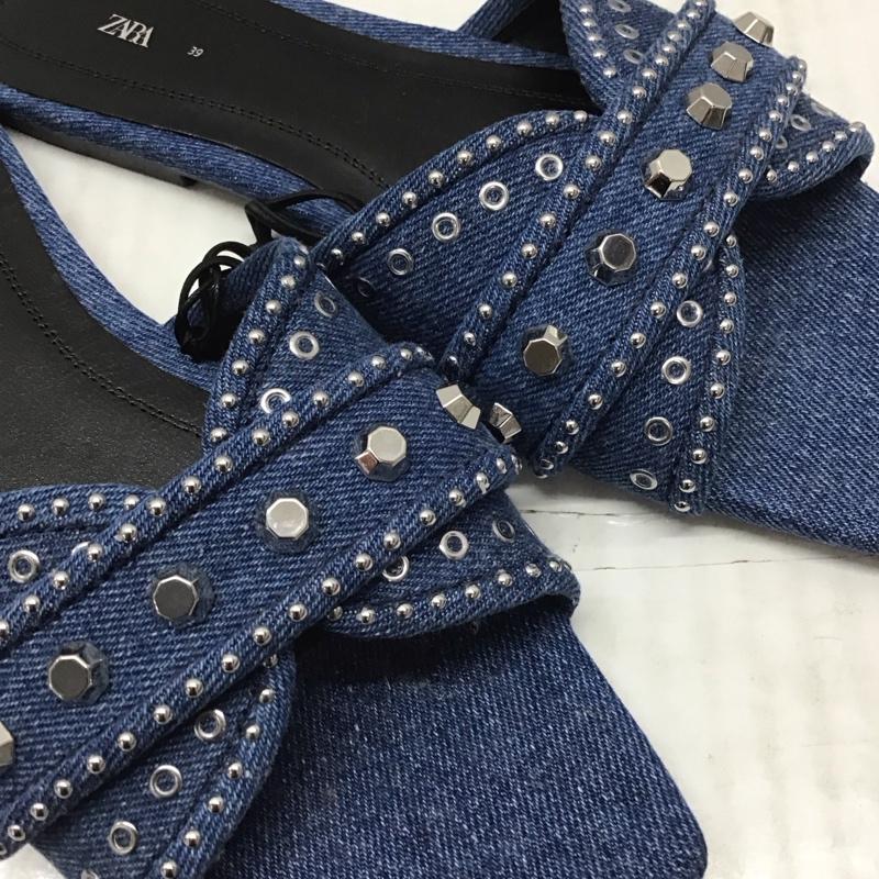 ザラ ZARA サンダル サンダル 1603 210 017 デニム タグ付き スタッズ 39 青 / ブルー / レディース USED 古着 中古 10115669