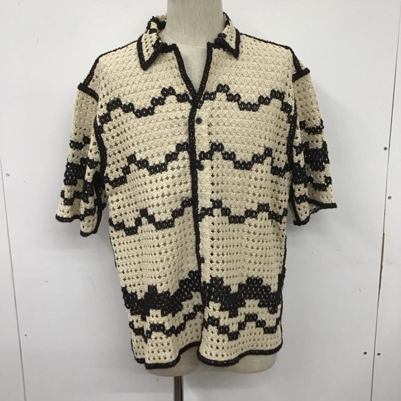 ザラ ZARA シャツ、ブラウス 半袖 半袖ニットシャツ 前開きニットカーディガン カラーシャツ L 総柄 黒 / ブラック / X ベージュ / ベージュ / メンズ USED 古着 中古 10108030