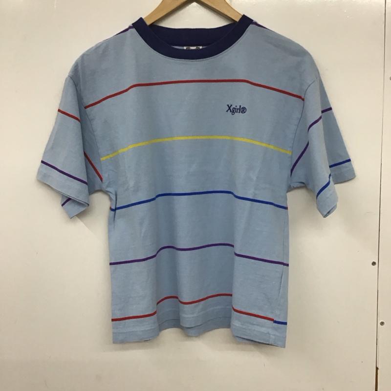 エックスガール X-girl Tシャツ 半袖 05183302 RAINBOW STRIPE S/S T 2 ロゴ、文字 水色 / ライトブルー / レディース USED 古着 中古 10134208