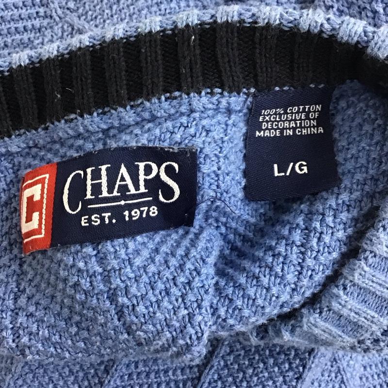 チャップス CHAPS ニット、セーター 長袖 長袖ニットカットソー ニット セーター クルーネックニット L ロゴ、文字 水色 / ライトブルー / メンズ USED 古着 中古 10124600