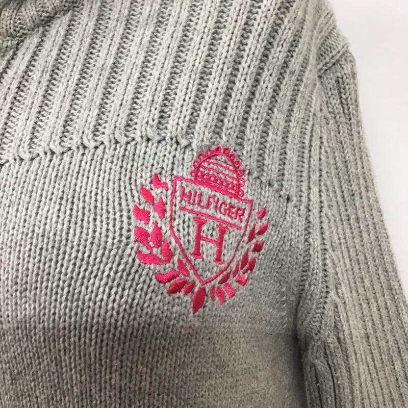 トミーヒルフィガー TOMMY HILFIGER ニット、セーター 長袖 長袖ニットカットソー ニット セーター ジップアップネックニット M ロゴ、文字 灰 / グレー /  レディース USED 古着 中古 10115168