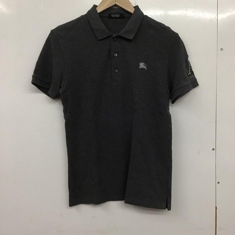 バーバリーブラックレーベル BURBERRY BLACK LABEL ポロシャツ 半袖 半袖ポロシャツ カラーシャツ 半袖カットソー 2 ロゴ、文字 灰 / グレー / メンズ USED 古着 中古 10138573