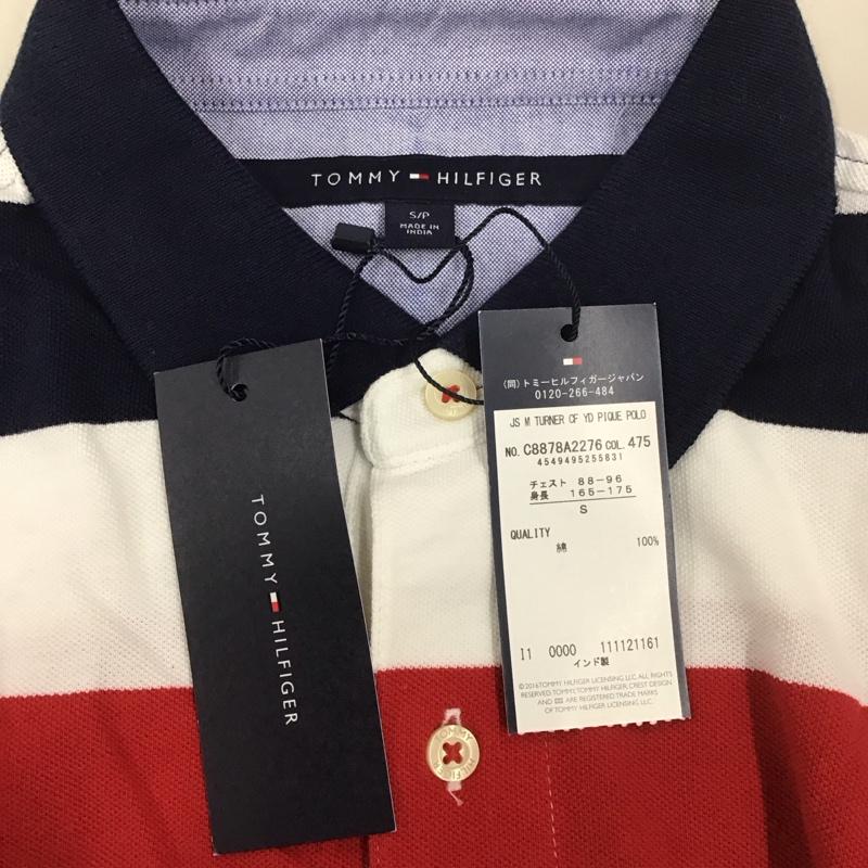 トミーヒルフィガー TOMMY HILFIGER ポロシャツ 半袖 半袖カットソー 半袖ポロシャツ カラーシャツ S ボーダー柄 白 / ホワイト / X 赤 / レッド / X 紺 / ネイビー /  メンズ USED 古着 中古 10111036