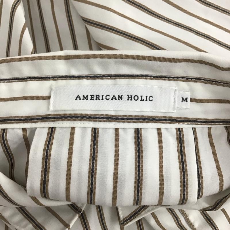 アメリカンホリック AMERICAN HOLIC シャツ、ブラウス 長袖 HA21L0A1000 イージーケアオープンスリーブシャツ M ストライプ 白 / ホワイト / X ベージュ / ベージュ / X 黒 / ブラック / レディース USED 古着 中古 10113996