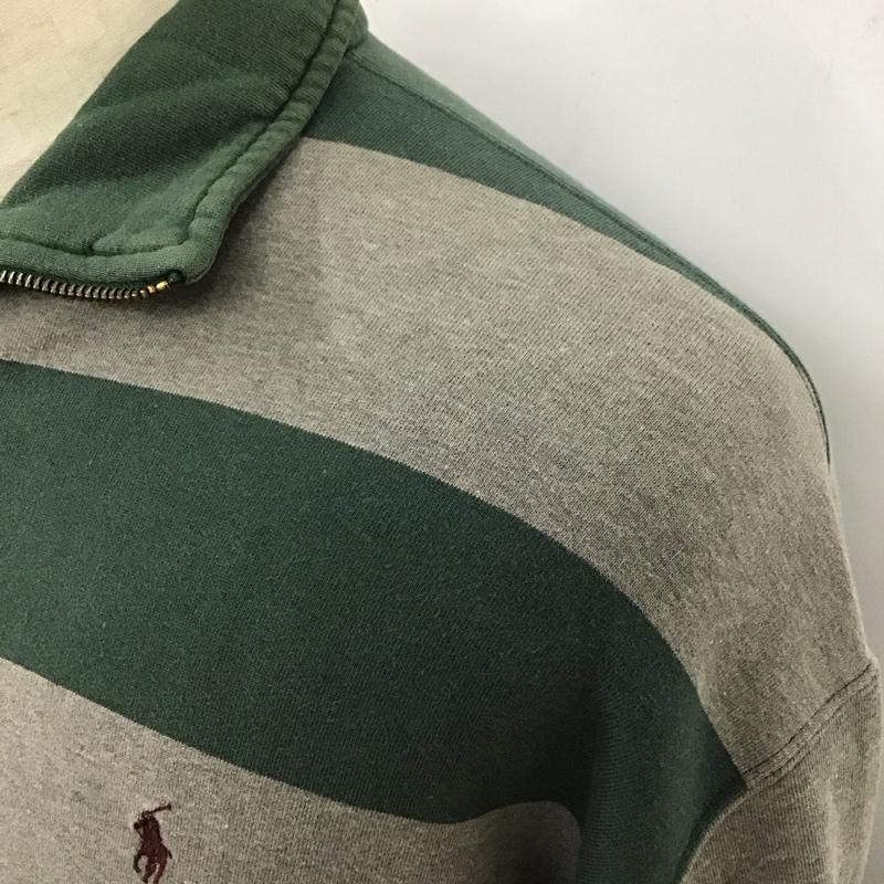ポロバイラルフローレン Polo by RALPH LAUREN トレーナー 長袖 長袖スウェット 長袖トレーナー リブカットソー 長袖カットソー ジップネックトレーナー M ボーダー柄 灰 / グレー / X 緑 / グリーン / メンズ USED 古着 中古 10115359