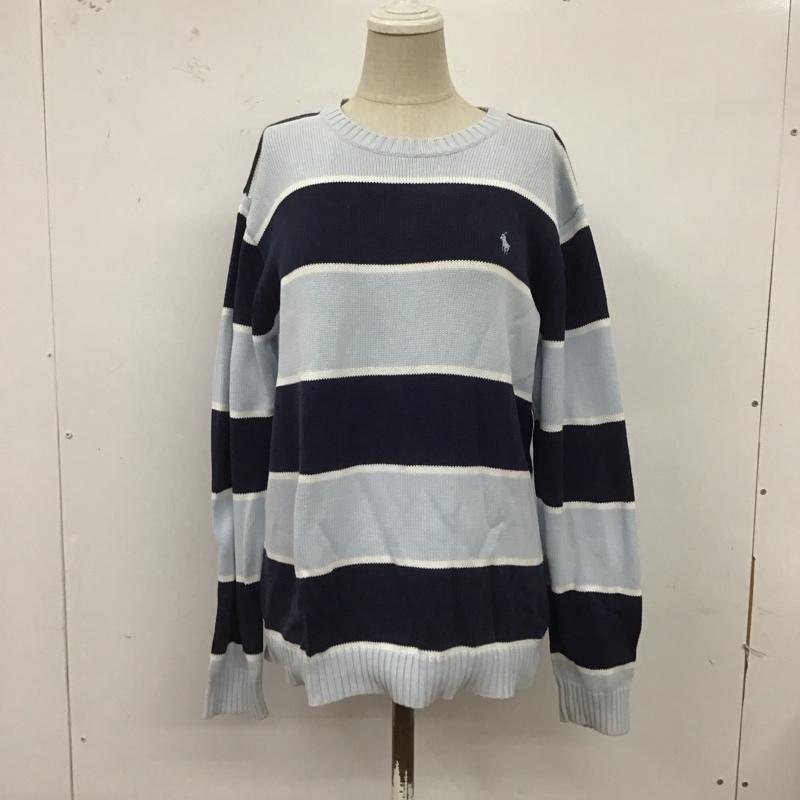 ポロバイラルフローレン Polo by RALPH LAUREN ニット、セーター 長袖 長袖ニットカットソー ニット セーター クルーネックニット L ボーダー柄 マルチカラー / マルチカラー / メンズ USED 古着 中古 10124582
